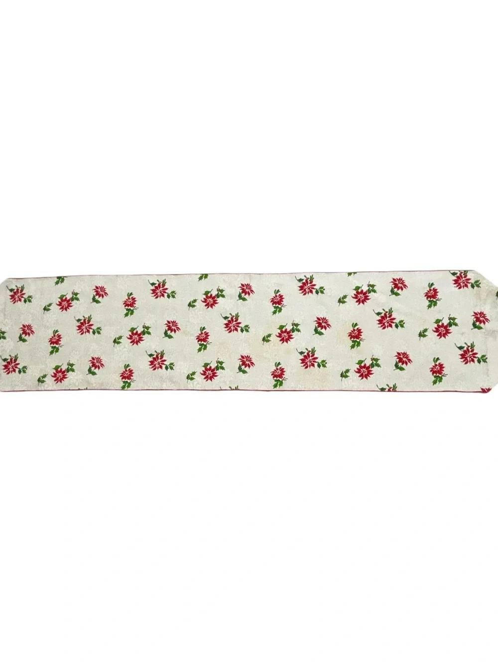 Vintage Christmas Poinsettia Floral Table Runner Dresser Skirt Holly Berries